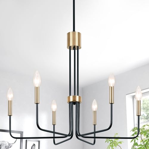 LXWNYY Modern Black and Gold Chandelier,6-Light Farmhouse Chandelier for Dining Room Light Fixtures Ceiling Hanging Industrial Chandelier Light Fixture for Kitchen Living Room Bedroom Entryway