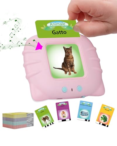 Schede flash parlanti, giocattoli per bambini da 1 a 12 anni, giocattoli educativi per bambini in età prescolare, per l'ascolto e l'apprendimento di base, 224 parole (colore rosa, in italiano)