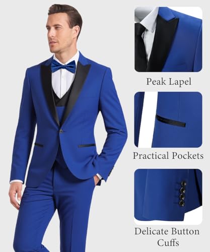 Men's 3 Piece Wedding Suits Slim Fit Double Breasted Suit Set for Men Blazer Vest Pants Suit with Bow -Tie4