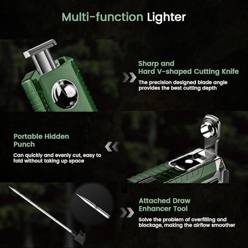 Encendedor antorcha 5 en 1 con cortador y punzón gris-verde miniatura 4