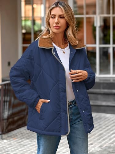 Naggoo Women's Winter Long Sleeve Quilted Jackets Zip Snap Button Down Puffer Jacket Padded Coat Outwear with Pockets2