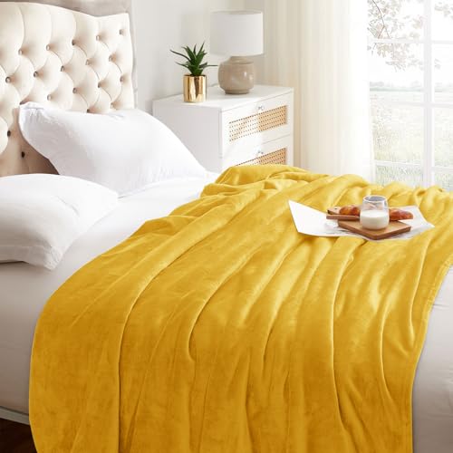 KMUSET Fleece Blanket Twin Size Honey Yellow Lightweight Super Soft Cozy Fuzzy Bed Blankets Microfiber Factory Shop