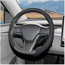 Car Nappa Leather Steering Wheel Cover, 15" Fashionable 5D Anti-Slip Vehicle Steering Wheel Protector, Breathable Auto Interior Decoration Accessories, Universal for VehiclesBlack