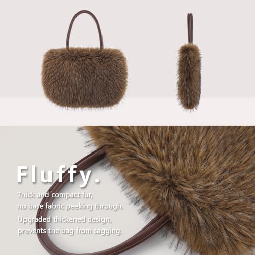 Image of Women's Fuzzy Tote Bag Curly Handbag Furry Shoulder Bag Large Plush Top Handle Purses Winter