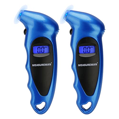 Measureman Digital Tire Pressure Gauge 0-150 Psi Blue 4 Settings For Car Truck Bicycle With Backlit Lcd And Non-Slip Grip (2 Pack) #TOP22