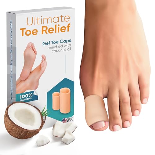 Soft Gel Toe Cap with Coconut Oil Extract - 6 Pack Big Protectors for Women & Men, Cushioning Toe Sleeves to Provide Relief from Missing/Ingrown Toenails, Corns, Calluses, Blisters