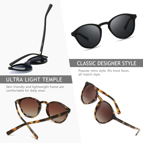 Image of SUNGAIT Classic Round Polarized Sunglasses Retro Vintage Style UV400