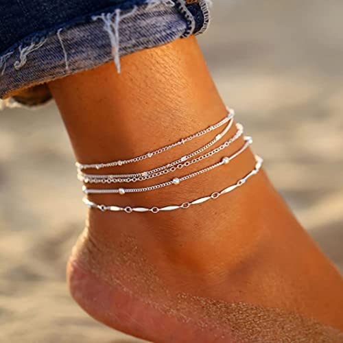 Cubahop 4PZ Boho Beach Cavigliere Argento Bead Cavigliera Braccialetti Estate Piedi Accessori Gioielli per le Donne e...