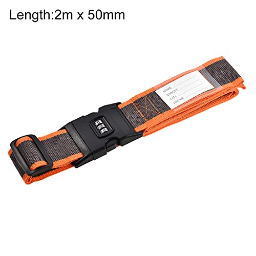 uxcell Luggage Straps Suitcase Belts with Buckle, Combination Lock, 2Mx5cm Adjustable PP Travel Bag Packing Accessories, Orange Gray 4Pcs4