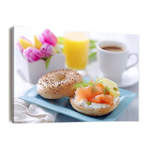 Canvas Wall Art Prints Picture Smoked Salmon cream cheese bagel