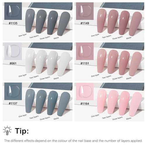 Gel Nail Kit LKE 6 Colors Gel Nail Polishes Set with 54W UV Lamp, Glossy & Matte Top and Base Coat,Pink Gray White with Lamp Starter Kit for Nail Art DIY at Home