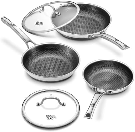 Non Stick Frying Pans, 8+10+12 inch with 2 Lid, Hybrid Frying Pan...