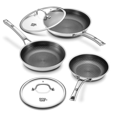Non Stick Frying Pans, 8+10+12 inch with 2 Lid, Hybrid Frying Pans Set Nonstick,non stick Skillets Stainless Steel, Dishwasher & Oven-Safe, Induction Compatible Cooking Pan, PFOA Free Cookware