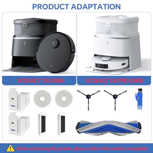 Image of HASTHIP 10Pcs Replacement Parts for Ecovacs T30 Omni /T30 PRO Omni, Spare Accessories with 1 Main Brush, 2 Side Brushes, 2 Mop Cloth, 2 Filters, 1 Cleaning Brush, 2 Dust Bags - Cleaning Tools