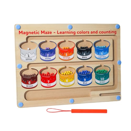 XVVX磁石の色と数の迷路、磁石の色と数字の迷路 | 子供用磁気迷路ボード,子供用磁気おもちゃ、木製パズルボード、学習教育就学前のおもちゃカウントボード ペントレーニング 知育玩具迷路おもちゃボードゲーム磁気迷路手と目の調整創造性論理的思考を強化します。誕
