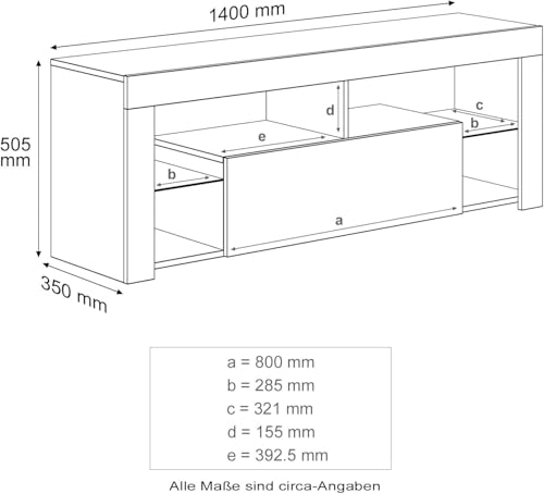 SONNI Lowboard Schwarz, TV Board Hochglanz, mit LED Beleuchtung, 12 Farben können eingestellt Werden, mit Klapptür, Glasregal, Griffloses Design, TV-Schrank, Fernsehtisch, TV-Regal, 140x35x50,5cm