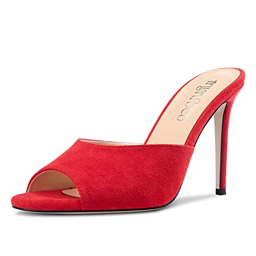 Image of TNYNFBEB Women Stiletto High Heel Peep Open Toe Sandals Slingback Slip-on Wedding Office Cute Basic Classic 3.9 Inches Heels