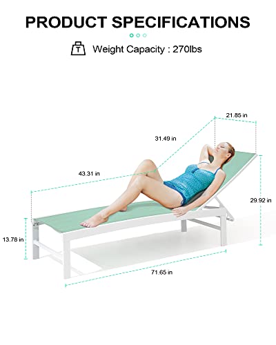 Crestlive Products Aluminum Adjustable Chaise Lounge Chair Outdoor Five-Position Recliner, Curved Design, All Weather For Patio, Beach, Yard, Pool (2Pcs Green) #TOP2