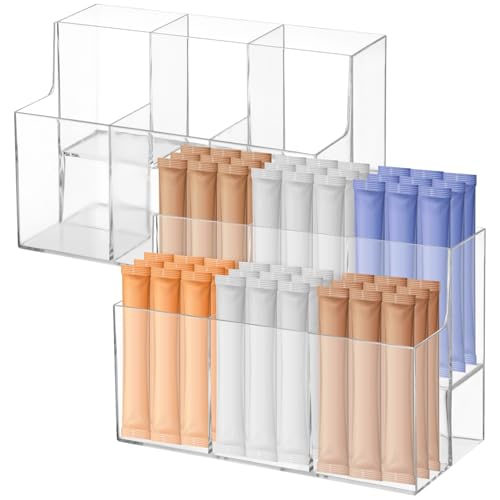 2PCS Acrylic Drink Packet Organizer, 6-Compartment 2-Tier Water Flavor Packet