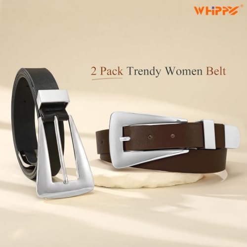Image of WHIPPY 2 Pack Women Leather Belts Ladies Fashion Casual Waist Belt