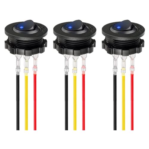 QOOWFEANIG 3Pcs Round Toggle LED Switch, 12V 20A Blue LED Rocker Switch, Round Rocker Switch Car Truck On/Off Control