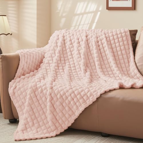 Image of BEDELITE 3D Checked Pink Fleece Twin Throw Blanket for Bed, 60x80 Inch
