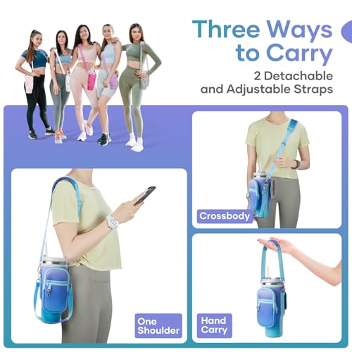 Image of linmaya Water Bottle Carrier Bag with Phone Pocket for Stanley Cup 40 /30oz,Insulated Neoprene Water Bottle Holder Cross-boday Bag with Adjustable Shoulder & Handheld Strap Stanley Cup Accessories
