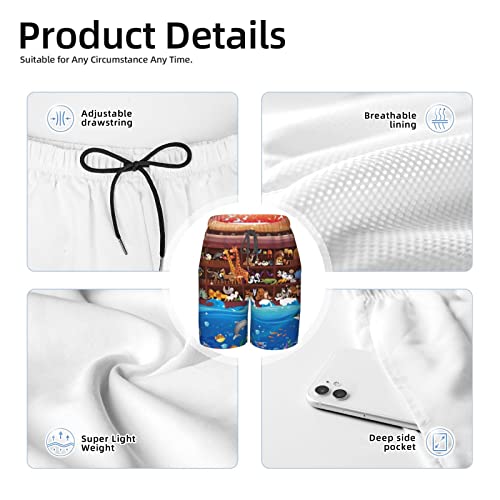 Boys Swim Trunks Quick Dry Casual Board Shorts Beach Pants for 7-20 Years-Animals On Noah's Ark4