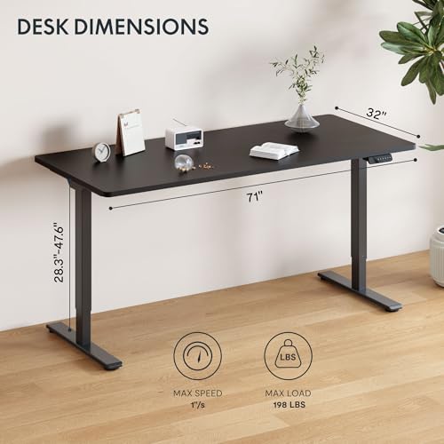 Image of FLEXISPOT 71 inchx32 inch Electric Standing Desk, Black | Dual Motor, 198 LBS Capacity, Spacious Workspace, Multi-Monitor Setup, Home Office & Creative Studio