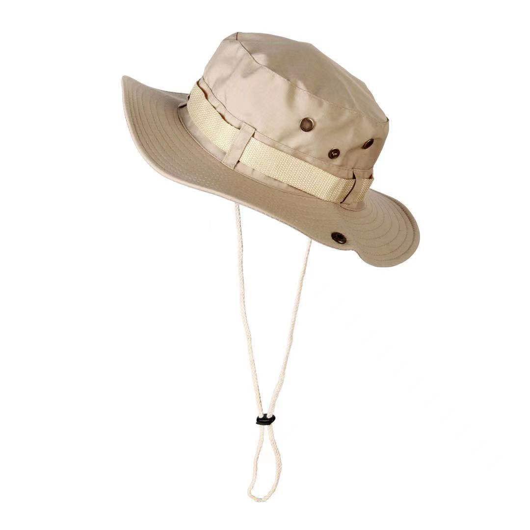 Kgm Unisex Cream Military Style Boonie Bush Combat Brim Army Fisherman Corded Safari Sun Bucket Hat - Outdoor Festival Hats (Cream)
