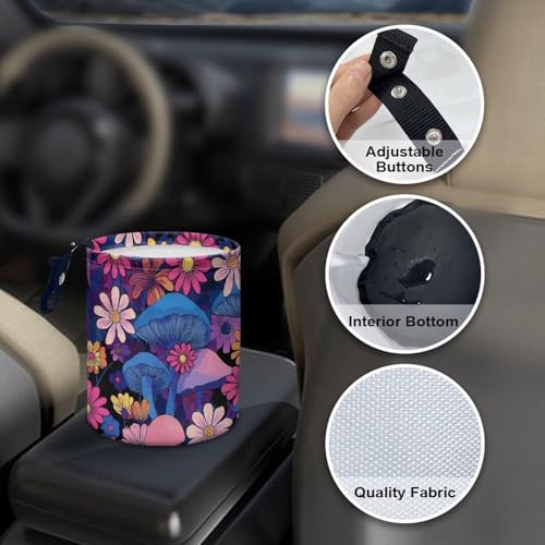 Image of Pensura Car Garbage Can Adjustable Floral Mushroom Mini Trash Can for Cars Collapsible Trash Container Bag for Car Accessories, Cars SUVs and Trucks Backseat Headrest