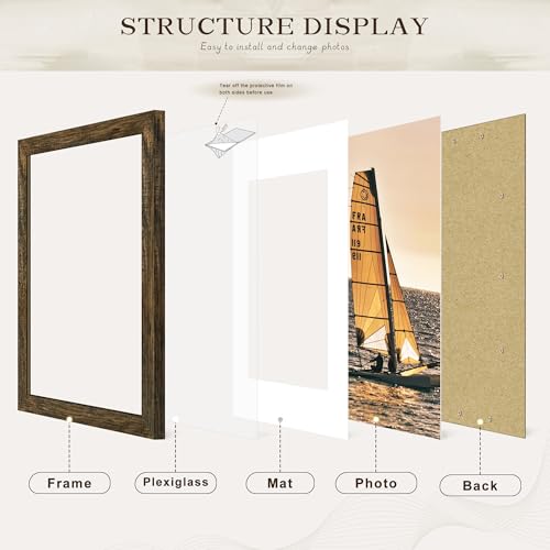 Picrit 16x20 Picture Frame 3 Pack, Brown Poster Frame, Display Poster 11 x 14 with Mat or 16 x 20 without Mat for Horizontal or Vertical Wall Mounting