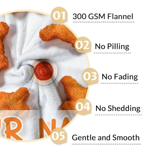 Mercuryelf Custom Dinosaur Chicken Nugget Blanket - Soft, Fuzzy & Warm - 60x80 Inches Flannel Throw Blankets for Bed, Couch - White Novelty Throws Gift for Men, Women