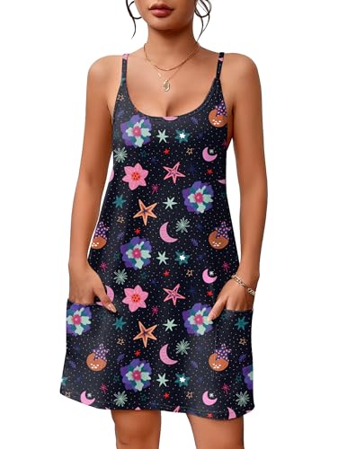 Image of Ekouaer Nightgowns for Women Cotton Sleepwear Sexy Sleep Shirt Adjustable Spaghetti Strap Night Gowns with Pockets S-3XL