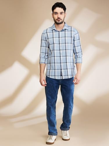 Image of Being Human Blue Slim Fit Regular Collar Men's Shirt Clothing
