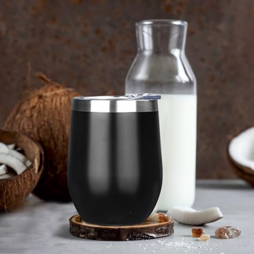 Image of MEZMUT 12 Oz Insulated Wine Tumbler with Lid Double Wall Vacuum Stainless Steel Wine Glass Coffee Mug Insulated Tumbler Cup for Champaign, Cocktail, Beer (Black, 4 Pack)