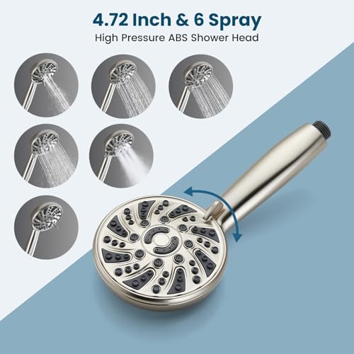 Image of gotonovo Bathroom Shower Head Kit High Pressure Combo System Shower Faucet 6 Modes ABS Handheld Spray Shower Trim Kit Valve Included Shower Head and Handle Set Brushed Nickel