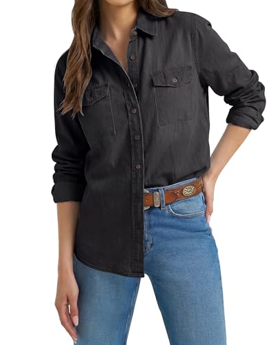luvamia Denim Shirt Women Chambray Jean Western Shirts Long Sleeve Button Down Tops