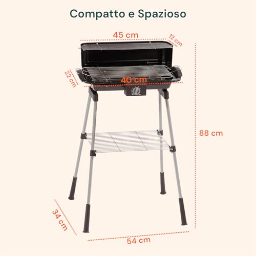Zendea - Elektrogrill 2200 W mit Grillrost 40 x 22 cm und Warmhalteplatte 45 x 12 cm, ideal zum Grillen auf Balkon oder Terrasse, rauchfrei, gleichmäßiges Kochen, kompakt und leistungsstark