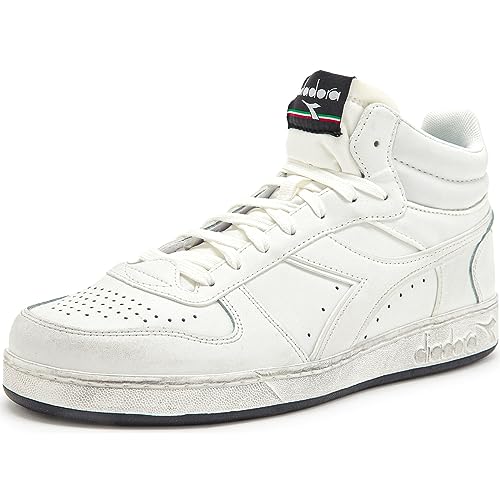 Diadora Magic Basket Demi Icône : chaussure de gymnastique mixte en cuir synthétique blanc