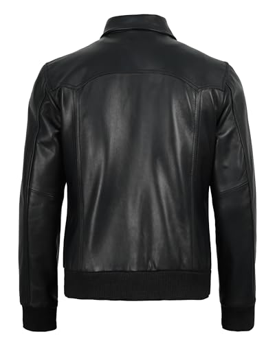 Image of Decrum Men's Bomber Leather Jacket - Vintage Style Real Lambskin Leather Jacket with Rib-Knit Cuffs and Hem