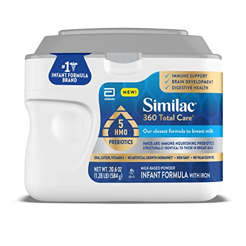 Similac 360 Total Care Infant Formula with 5 HMO Prebiotics, Our Closest Formula to Breast Milk, Non-GMO, Baby Formula Powder, 20.6-oz Tub