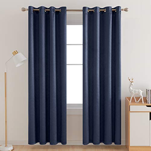 Image of Deconovo Fashionable Rod Pocket Blackout Curtains Room Darkening Curtains Window Treatments Shade Curtains for Study (7 Feet-Door) 52W x 84L Inch Navy Blue 2 Drapes