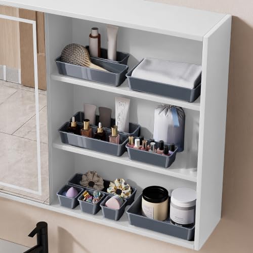 Image of LIVINGBASICS 28Pcs Multipurpose Drawer Organiser /Divider Tray(Plastic,Grey) | Space Saving, Multipurpose Storage, Customizable Layout etc.
