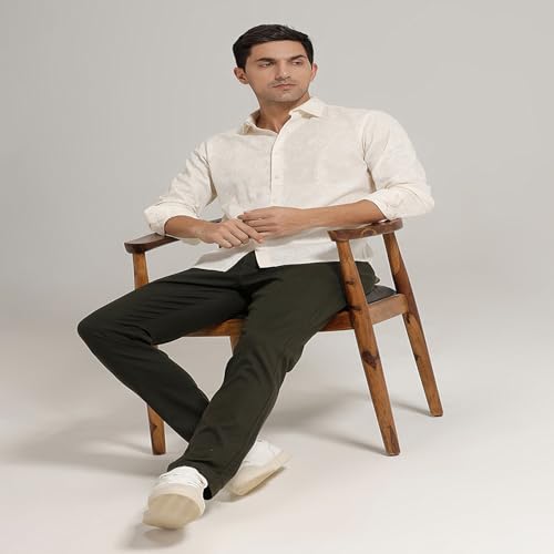 Image of BASICS Cotton-Linen Blended Men's Shirt | Slim Fit | Everyday Smart Casual Wear | Full Sleeve
