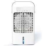 SUPOOBE Klimaanlage Mobil, 900ml Wassertank Mobiles Klimagerät, Mini Luftkühler mit Wasserkühlung, 3 Windgeschwindigkeiten & 2 Feuchtigkeits Modi, 90°Oszillation, 1-8H Timer, 7 Farben Licht für Zimmer