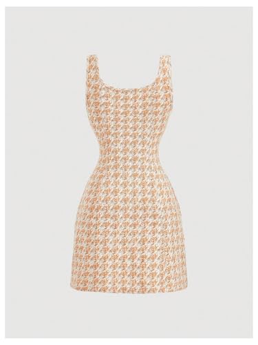 Image of Floerns Women's Plaid Tweed Dress Sleeveless Square Neck Elegant Work Mini Dress