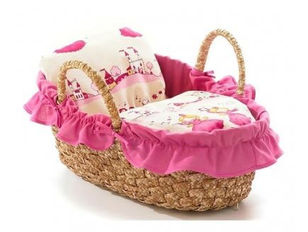 Couffin Garni Rose pour poupée 36 cm : avec Oreiller et Couette Motifs Princesse - Accessoire...