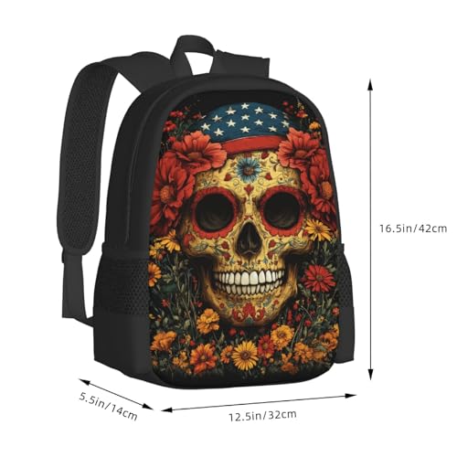 Image of Floral Skull Print Backpack For Men Women Lightweight Daypack For Daily Commutes Business Travel Hiking