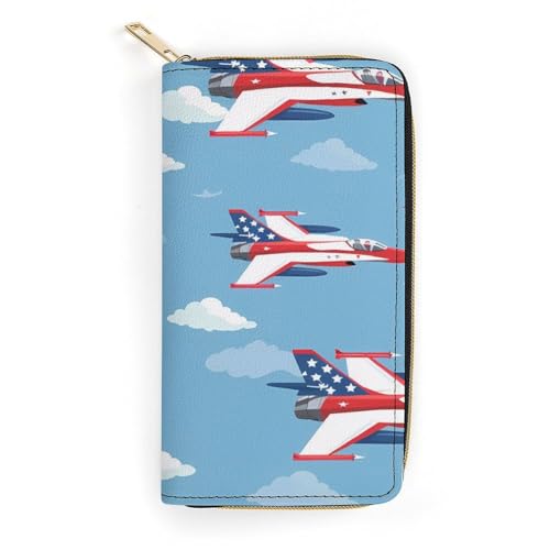 USA Fighter Planes Wristlet Wallets for Men Women Leather Purse Clutch Cute Card Holder